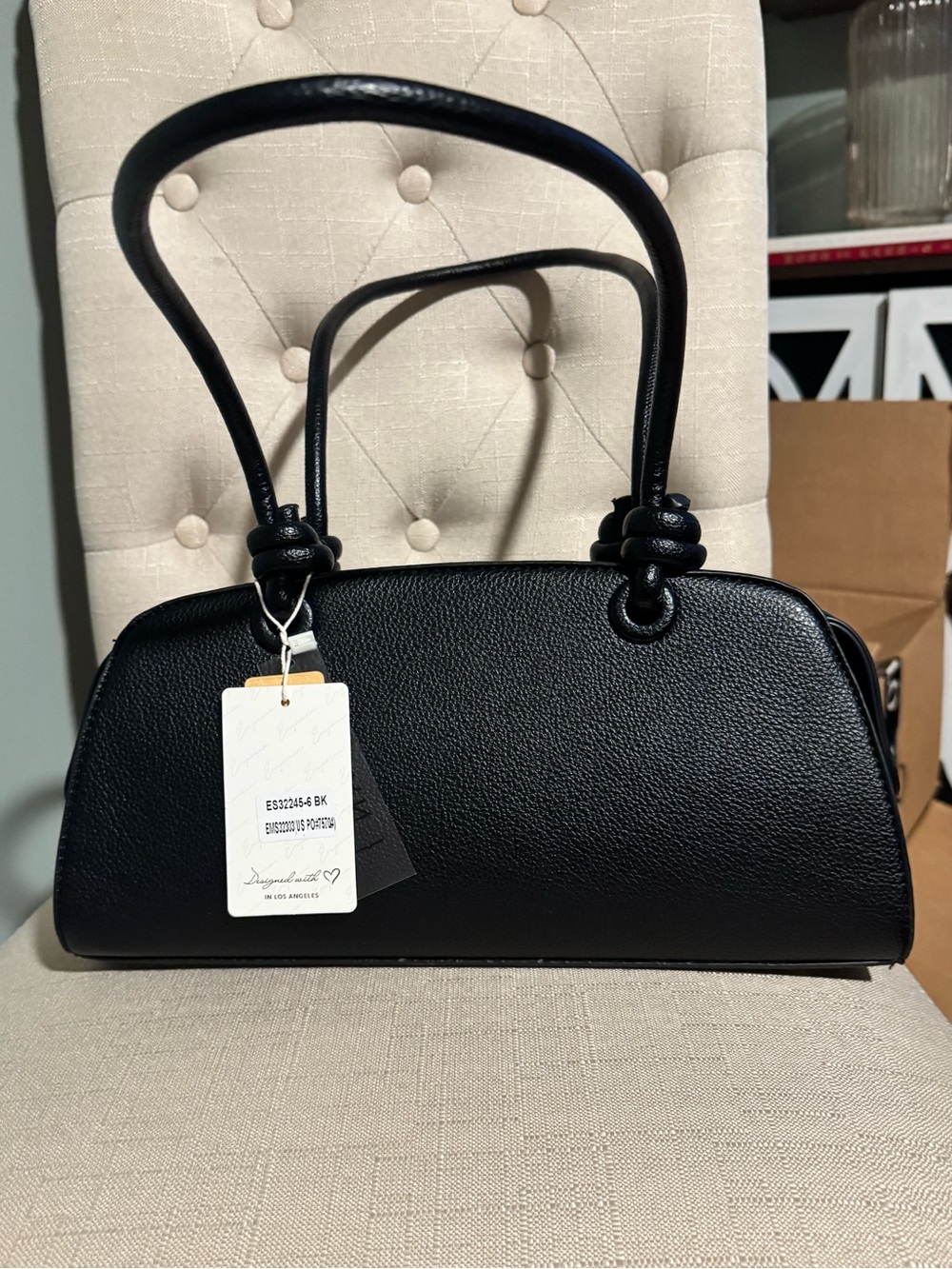 Ello Double Handle Black Shoulder Bag — Structured Minimalist Vegan leather